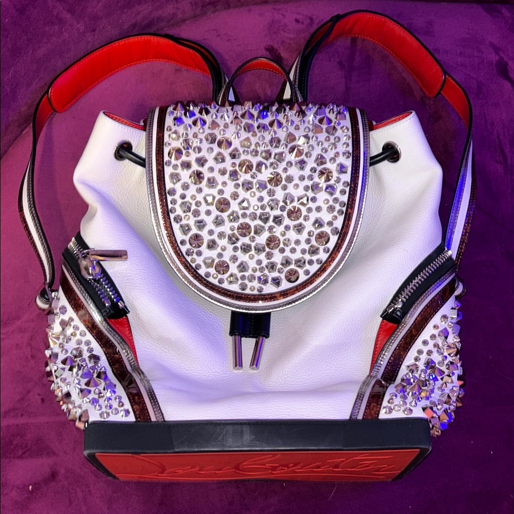 Genuine spectacular Christian Louboutin Studded White and Red Backpack